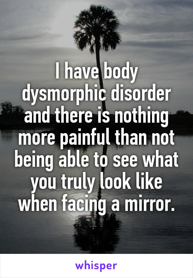 I have body dysmorphic disorder and there is nothing more painful than not being able to see what you truly look like when facing a mirror.