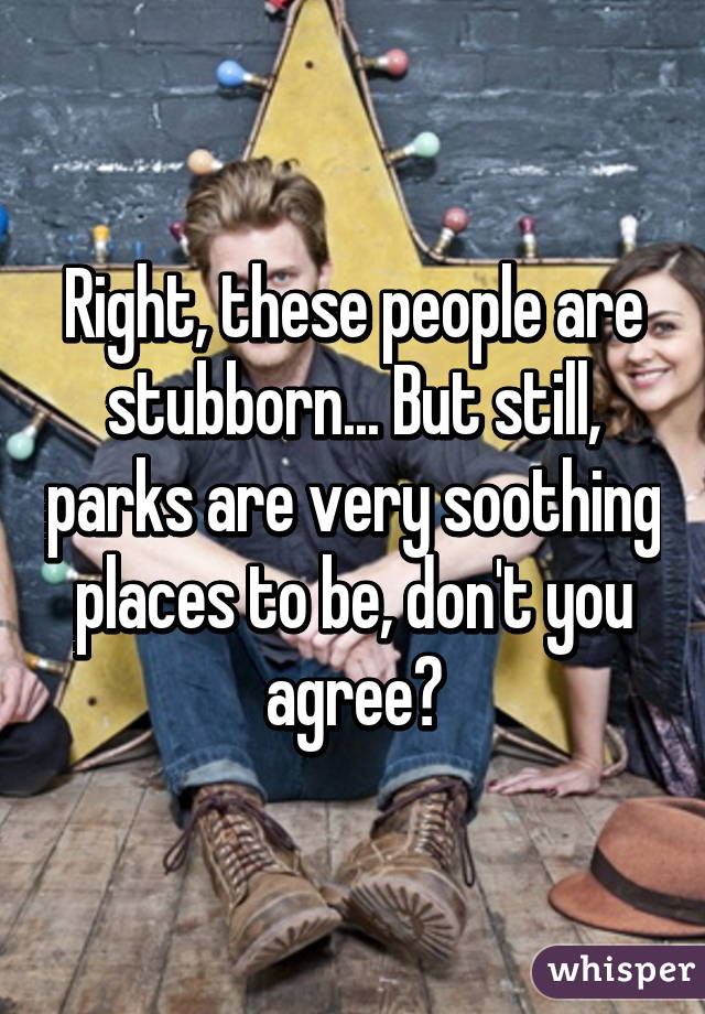 Right, these people are stubborn... But still, parks are very soothing places to be, don't you agree?