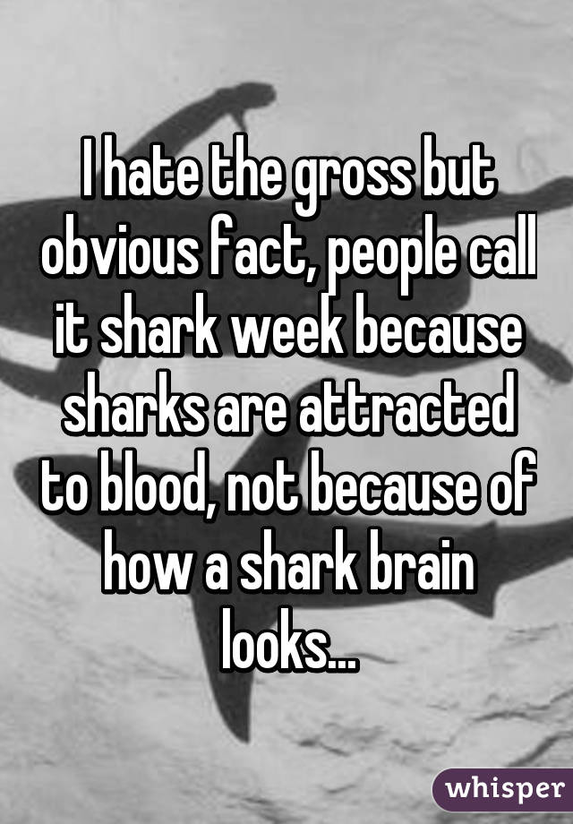 I hate the gross but obvious fact, people call it shark week because sharks are attracted to blood, not because of how a shark brain looks...