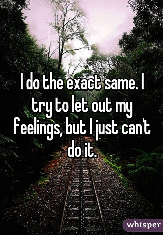 I do the exact same. I try to let out my feelings, but I just can't do it.