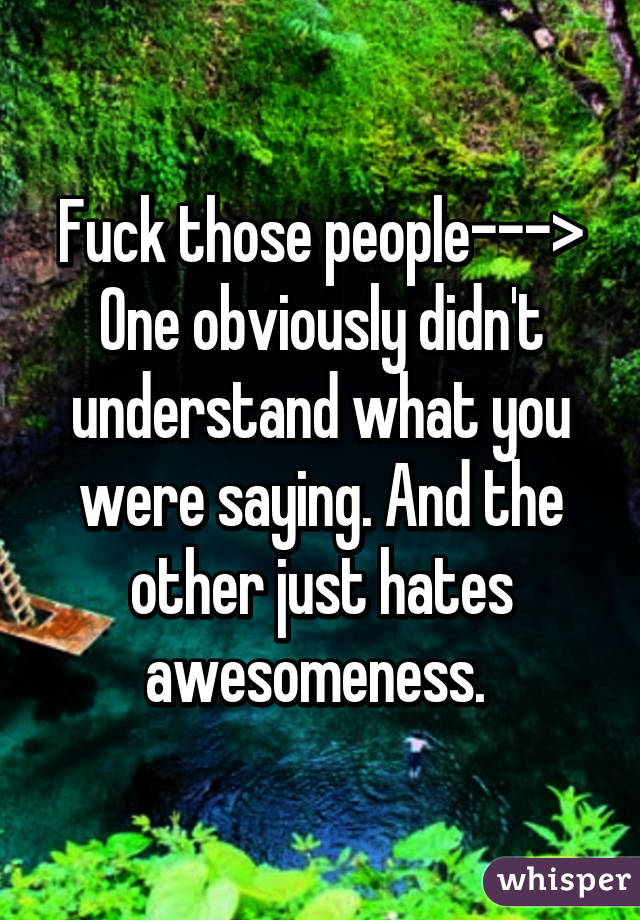 Fuck those people--->
One obviously didn't understand what you were saying. And the other just hates awesomeness. 