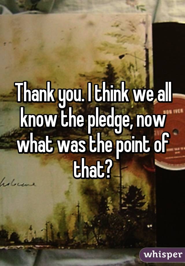Thank you. I think we all know the pledge, now what was the point of that?