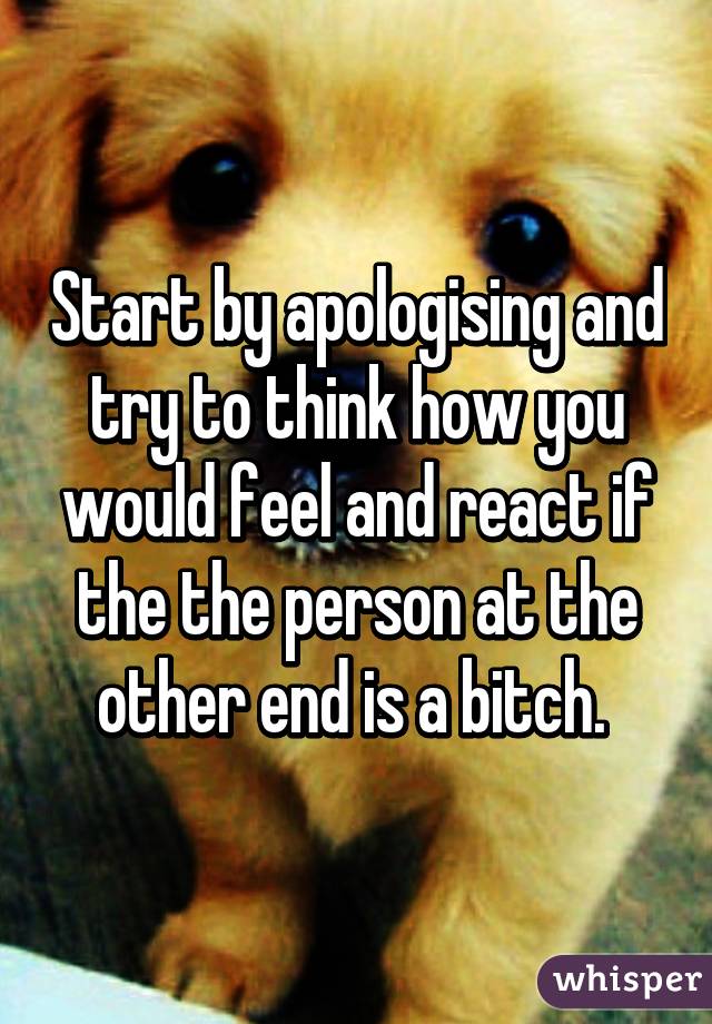 Start by apologising and try to think how you would feel and react if the the person at the other end is a bitch. 