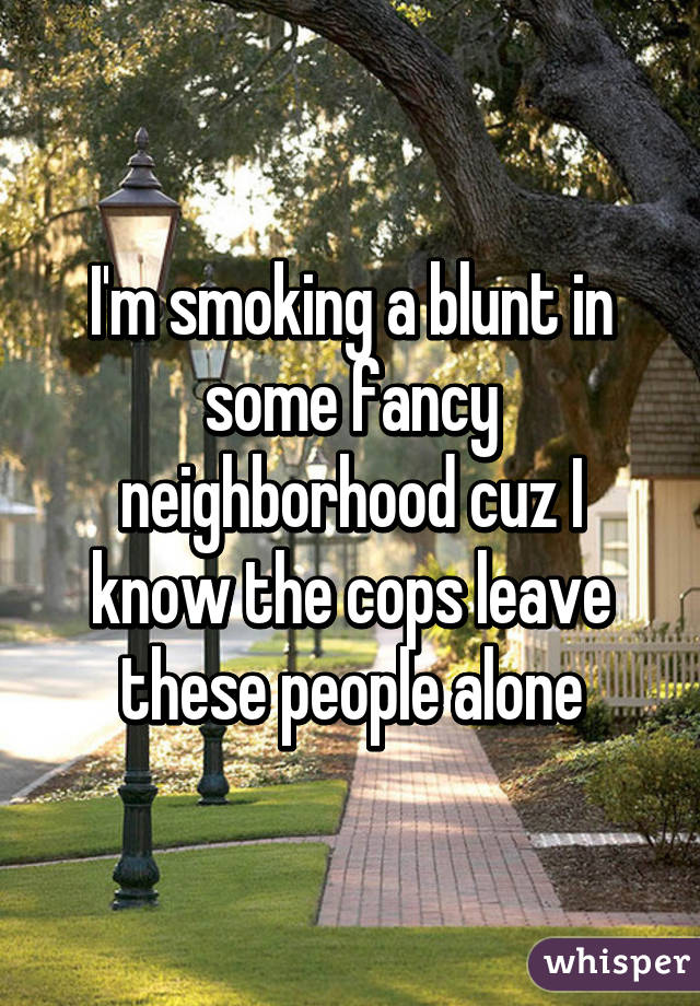 I'm smoking a blunt in some fancy neighborhood cuz I know the cops leave these people alone