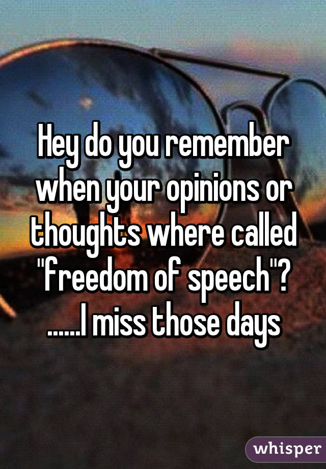 Hey do you remember when your opinions or thoughts where called "freedom of speech"? ......I miss those days