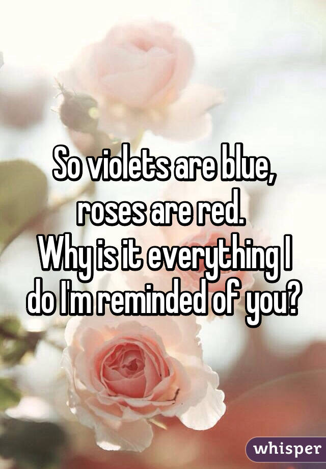 So violets are blue, roses are red. 
Why is it everything I do I'm reminded of you?