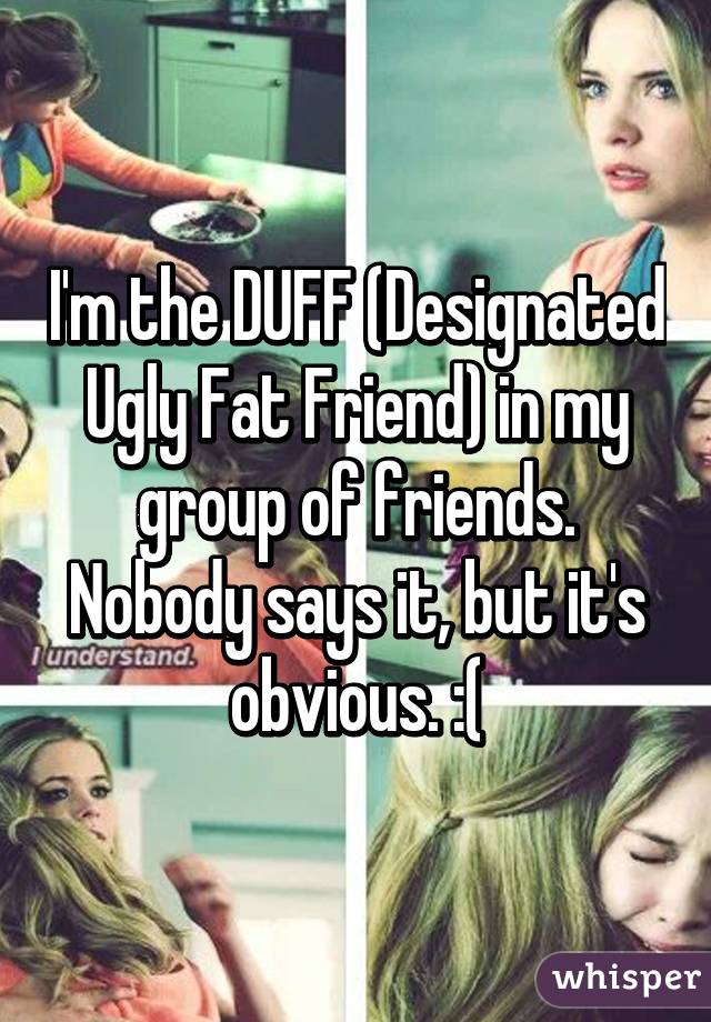 I'm the DUFF (Designated Ugly Fat Friend) in my group of friends.
Nobody says it, but it's obvious. :(