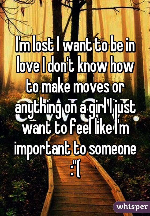 I'm lost I want to be in love I don't know how to make moves or anything on a girl I just want to feel like I'm important to someone :"(