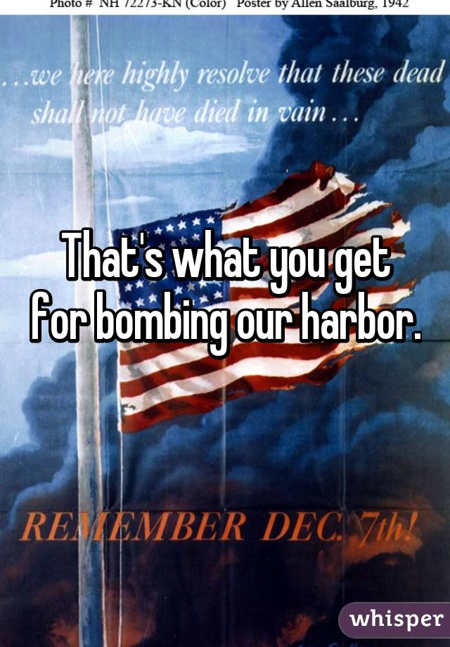 That's what you get for bombing our harbor. 