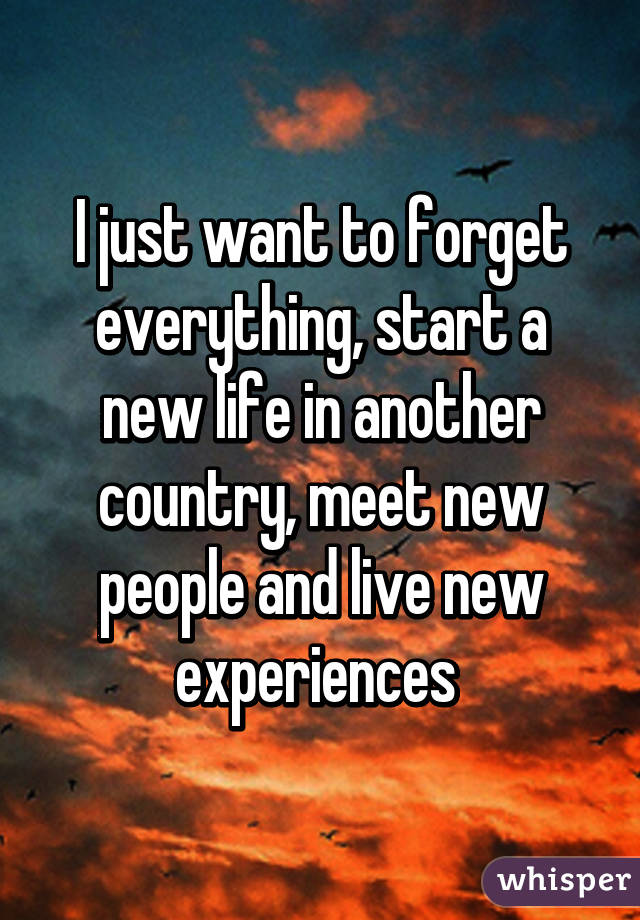 I just want to forget everything, start a new life in another country, meet new people and live new experiences 