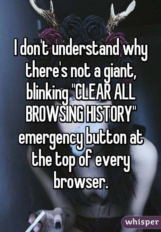 I don't understand why there's not a giant, blinking "CLEAR ALL BROWSING HISTORY" emergency button at the top of every browser.