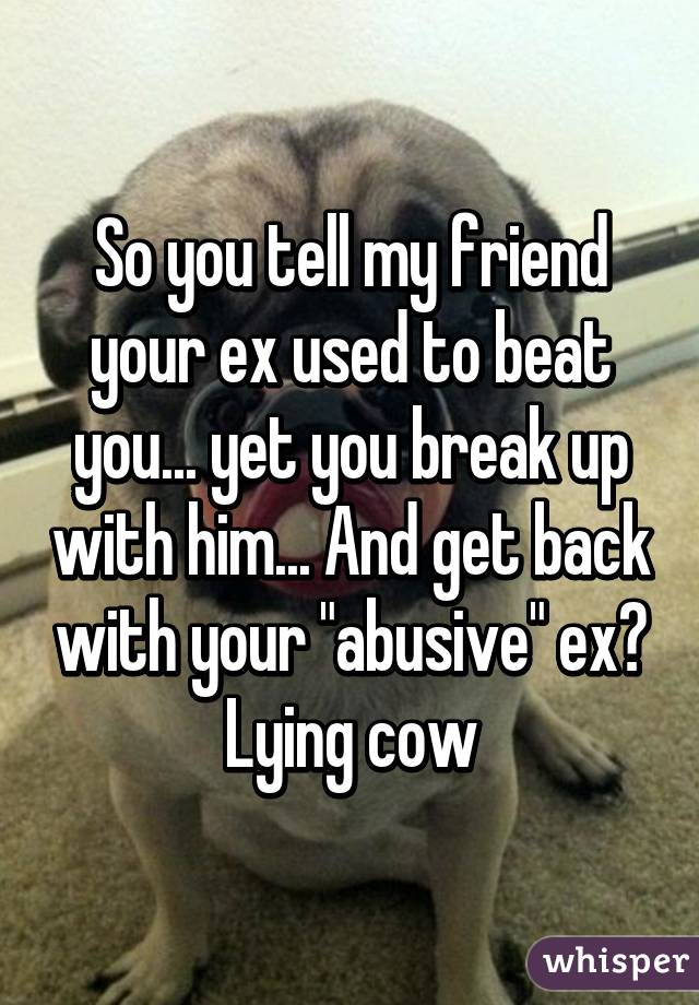 So you tell my friend your ex used to beat you... yet you break up with him... And get back with your "abusive" ex? Lying cow