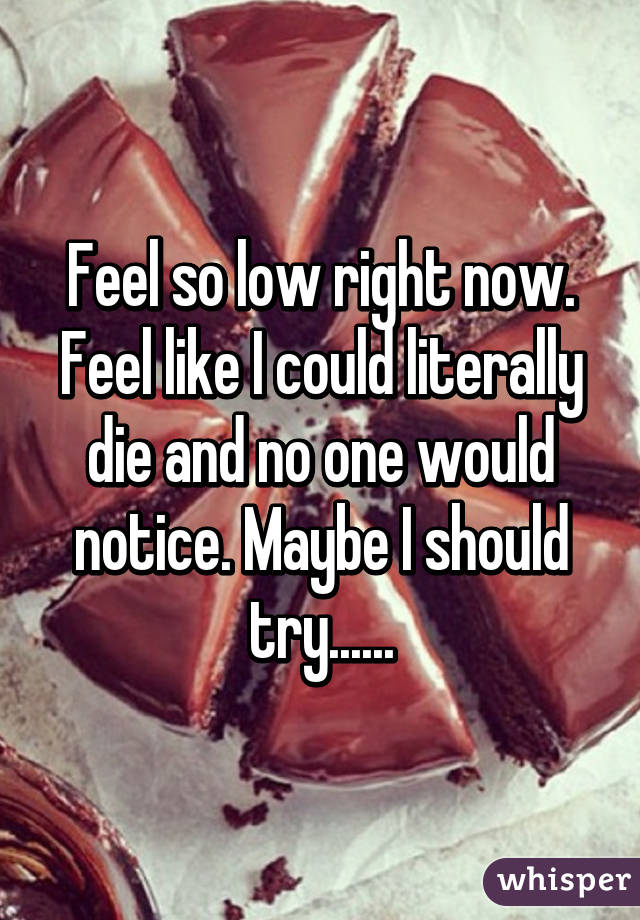 Feel so low right now. Feel like I could literally die and no one would notice. Maybe I should try......