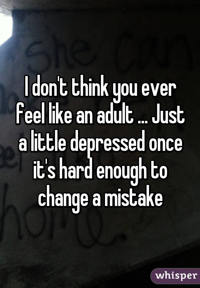 I don't think you ever feel like an adult ... Just a little depressed once it's hard enough to change a mistake