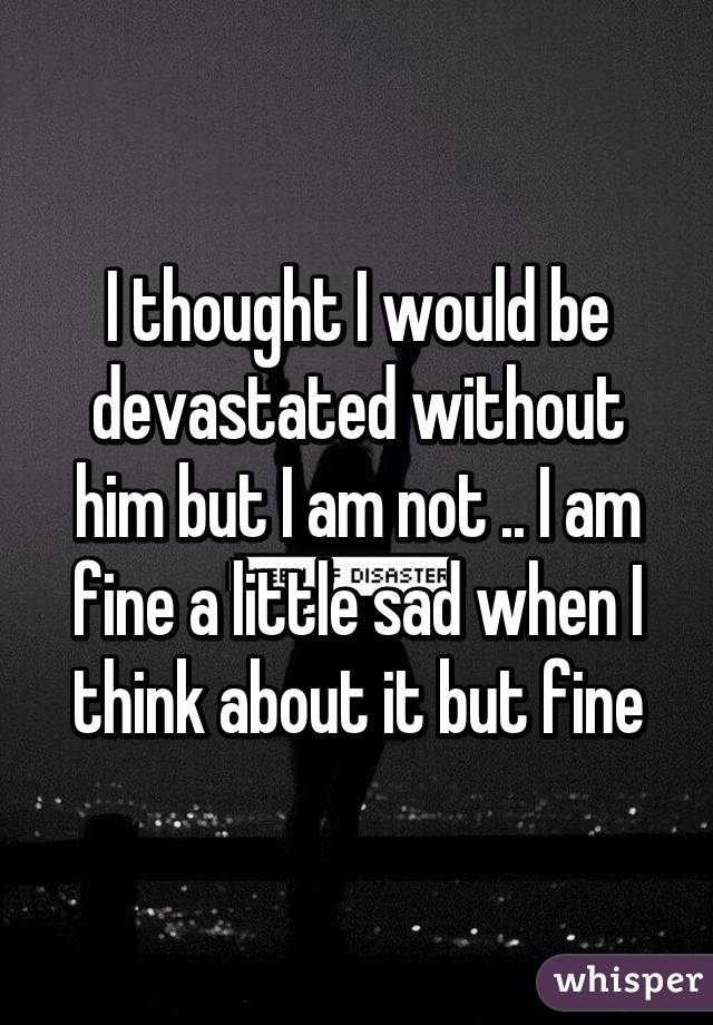 I thought I would be devastated without him but I am not .. I am fine a little sad when I think about it but fine