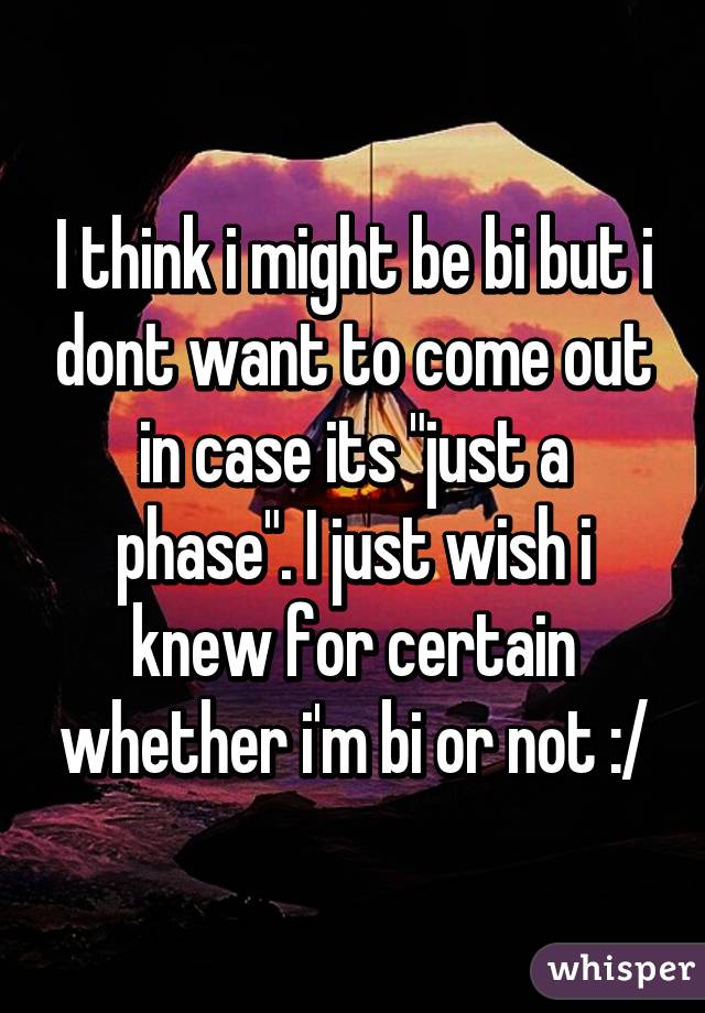 I think i might be bi but i dont want to come out in case its "just a phase". I just wish i knew for certain whether i'm bi or not :/