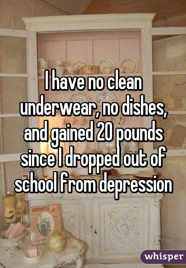 I have no clean underwear, no dishes, and gained 20 pounds since I dropped out of school from depression