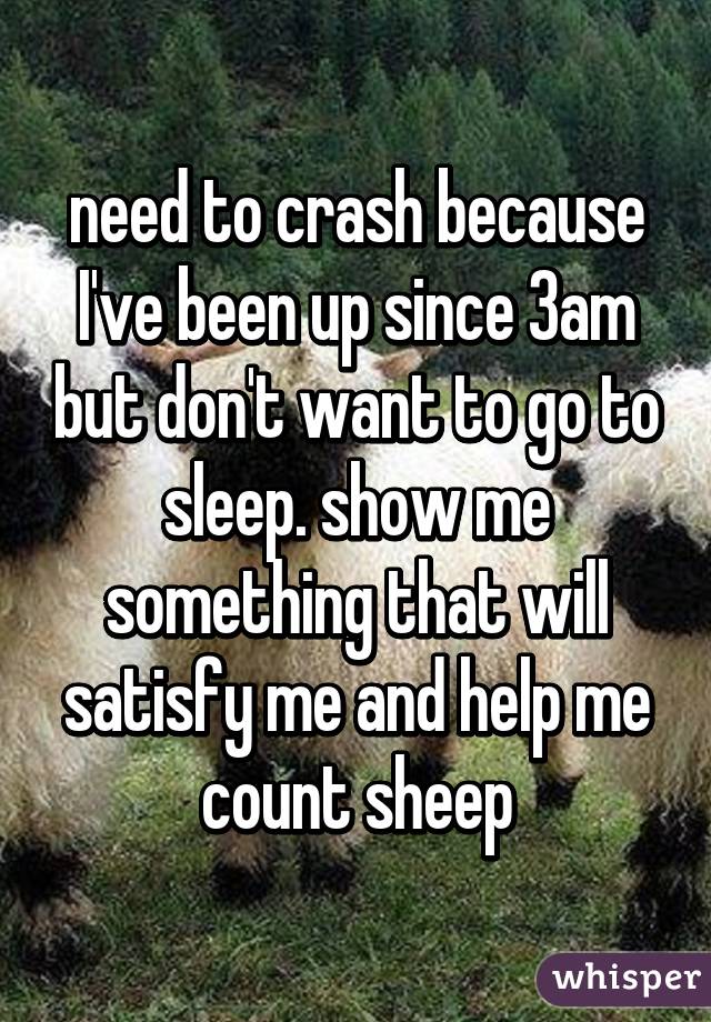 need to crash because I've been up since 3am but don't want to go to sleep. show me something that will satisfy me and help me count sheep