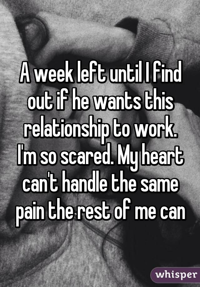 A week left until I find out if he wants this relationship to work. I'm so scared. My heart can't handle the same pain the rest of me can