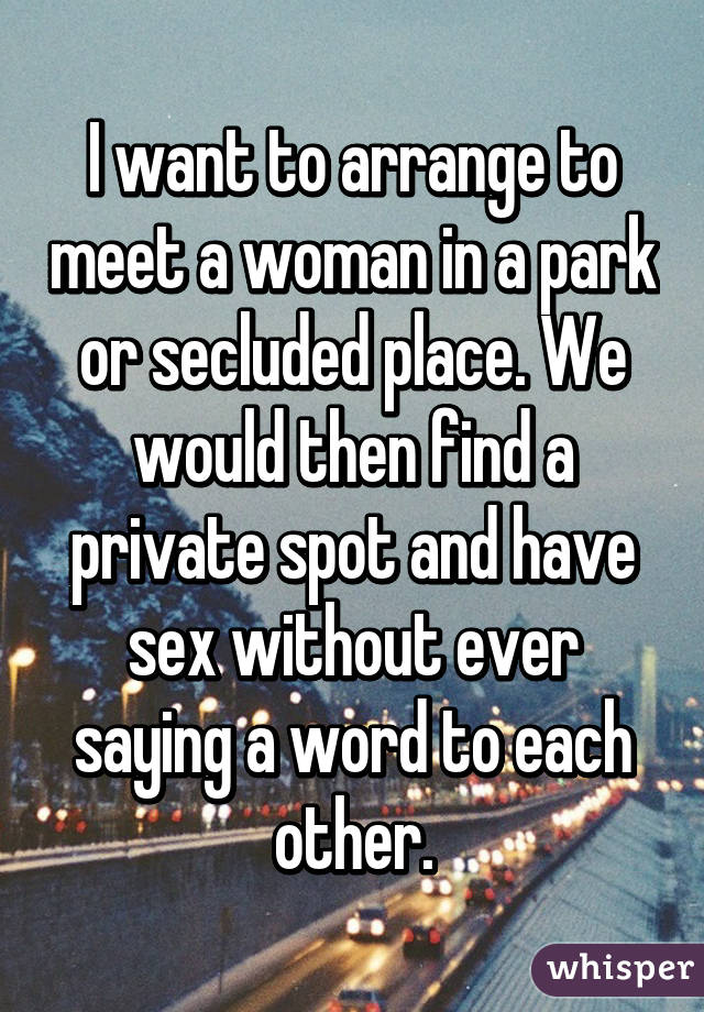 I want to arrange to meet a woman in a park or secluded place. We would then find a private spot and have sex without ever saying a word to each other.