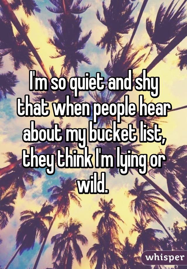 I'm so quiet and shy that when people hear about my bucket list, they think I'm lying or wild. 