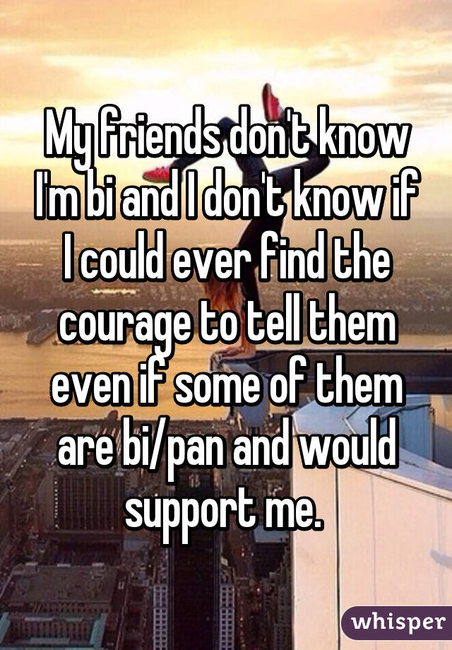 My friends don't know I'm bi and I don't know if I could ever find the courage to tell them even if some of them are bi/pan and would support me. 