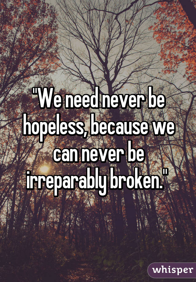 "We need never be hopeless, because we can never be irreparably broken." 