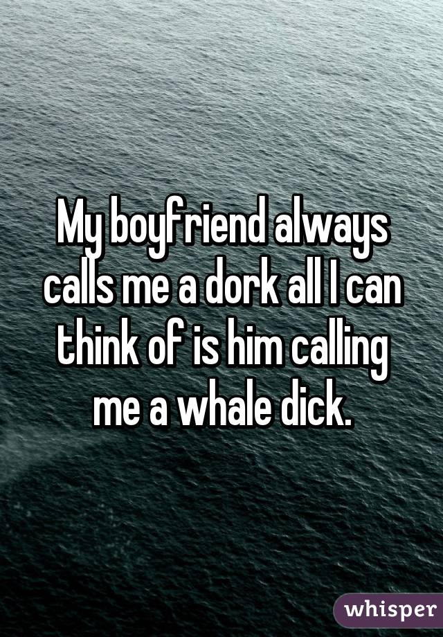 My boyfriend always calls me a dork all I can think of is him calling me a whale dick.