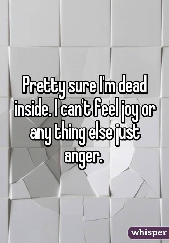 Pretty sure I'm dead inside. I can't feel joy or any thing else just anger. 