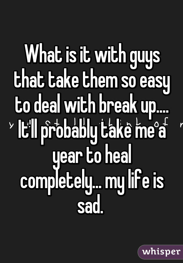 What is it with guys that take them so easy to deal with break up.... It'll probably take me a year to heal completely... my life is sad. 