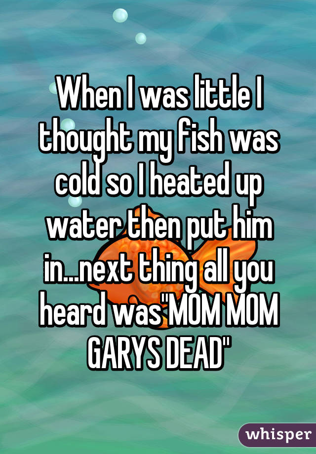 When I was little I thought my fish was cold so I heated up water then put him in...next thing all you heard was"MOM MOM GARYS DEAD"