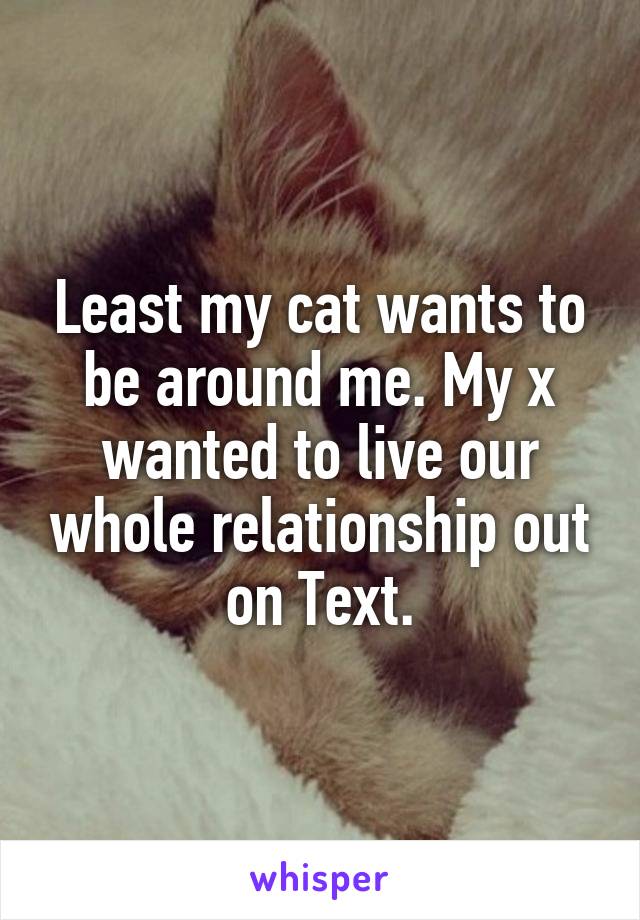 Least my cat wants to be around me. My x wanted to live our whole relationship out on Text.
