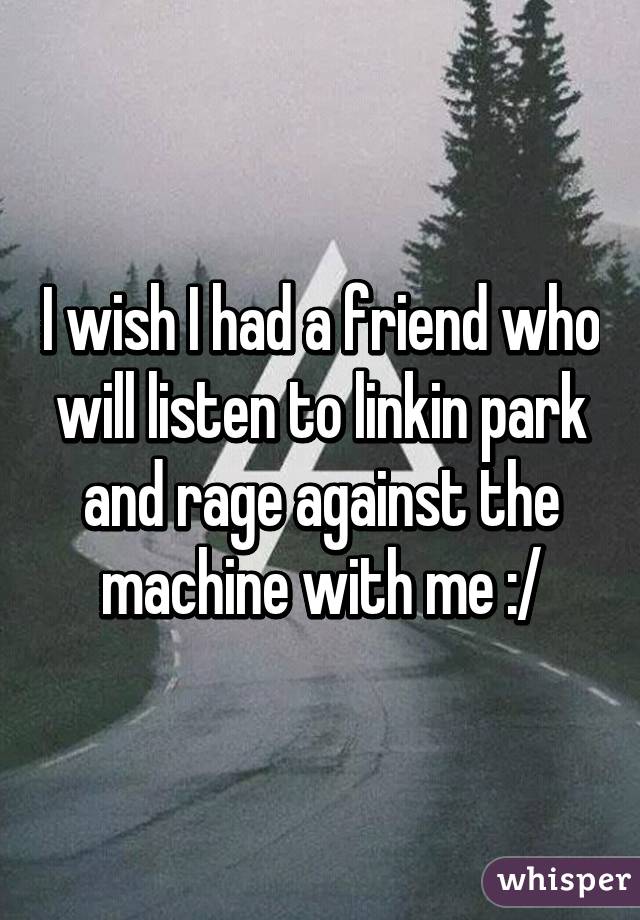 I wish I had a friend who will listen to linkin park and rage against the machine with me :/