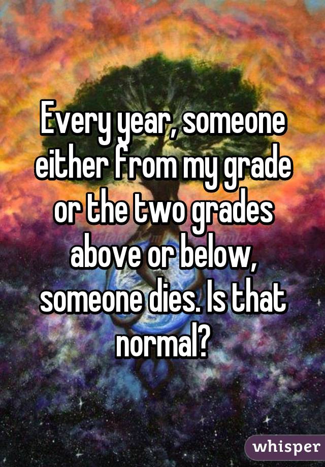 Every year, someone either from my grade or the two grades above or below, someone dies. Is that normal?