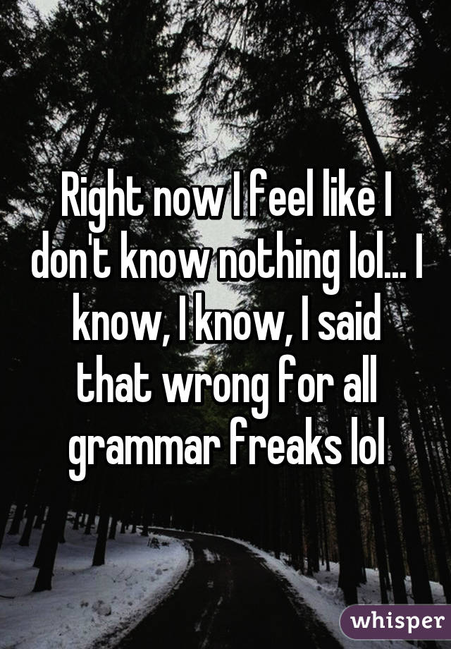 Right now I feel like I don't know nothing lol... I know, I know, I said that wrong for all grammar freaks lol