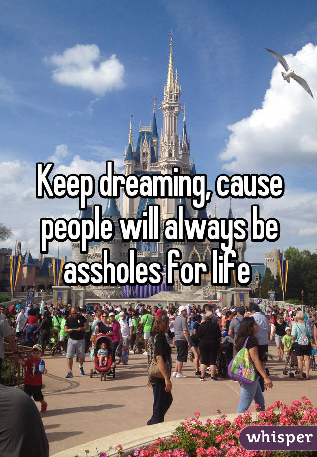 Keep dreaming, cause people will always be assholes for life 