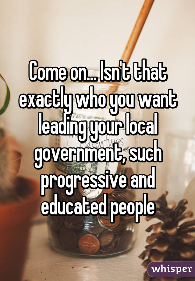 Come on... Isn't that exactly who you want leading your local government, such progressive and educated people