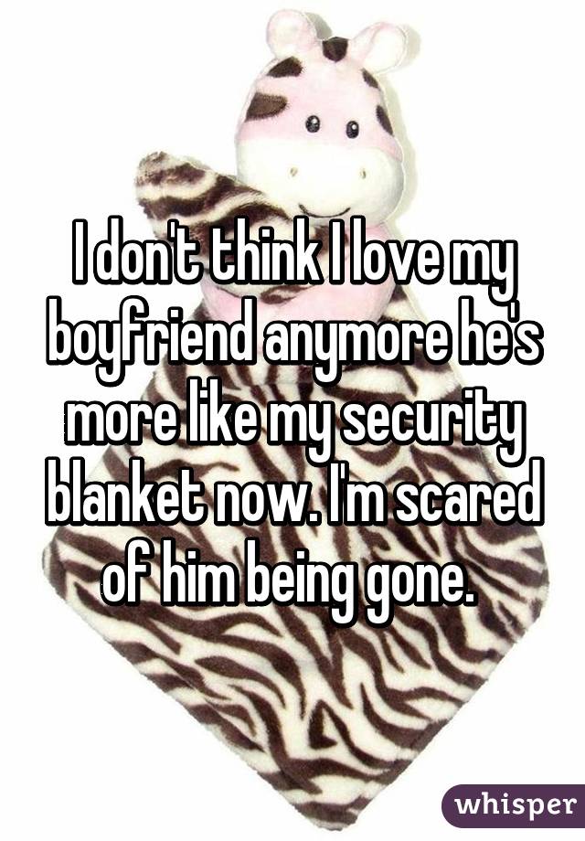 I don't think I love my boyfriend anymore he's more like my security blanket now. I'm scared of him being gone. 