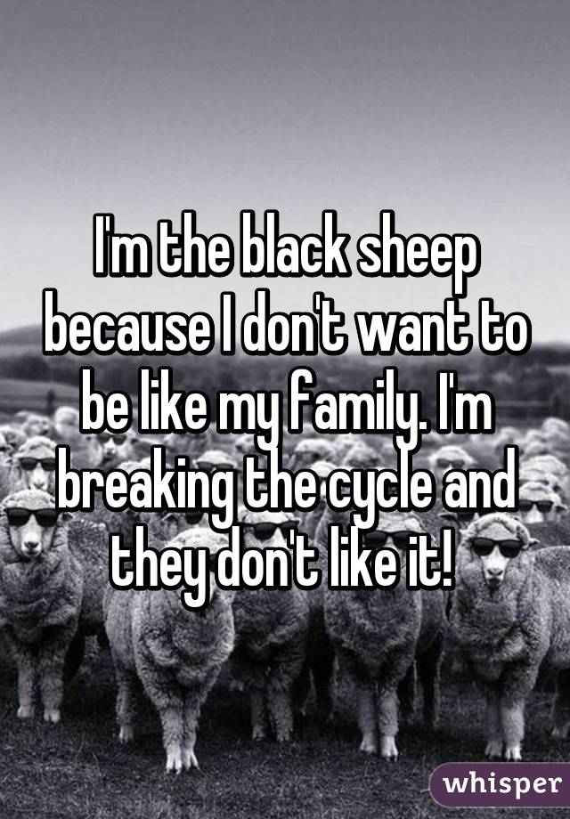 I'm the black sheep because I don't want to be like my family. I'm breaking the cycle and they don't like it! 