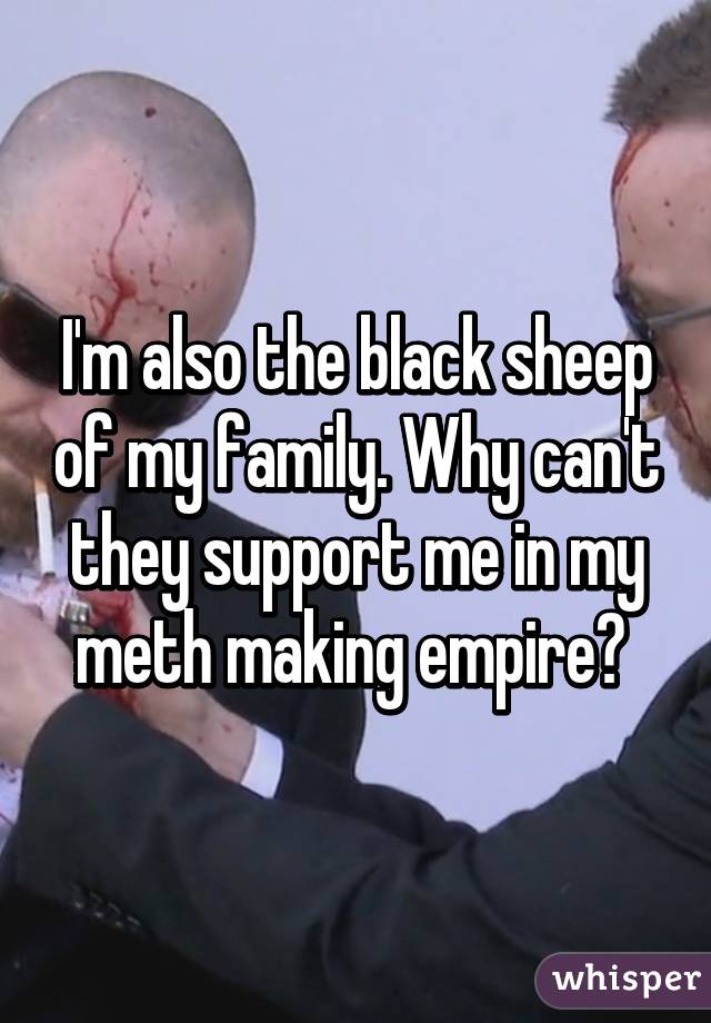 I'm also the black sheep of my family. Why can't they support me in my meth making empire? 