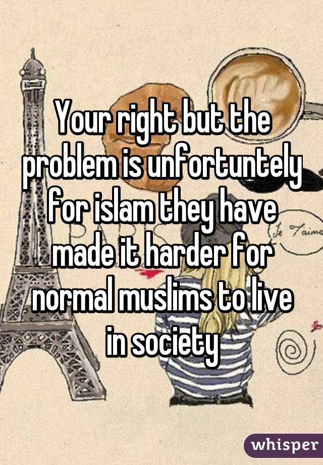 Your right but the problem is unfortuntely for islam they have made it harder for normal muslims to live in society