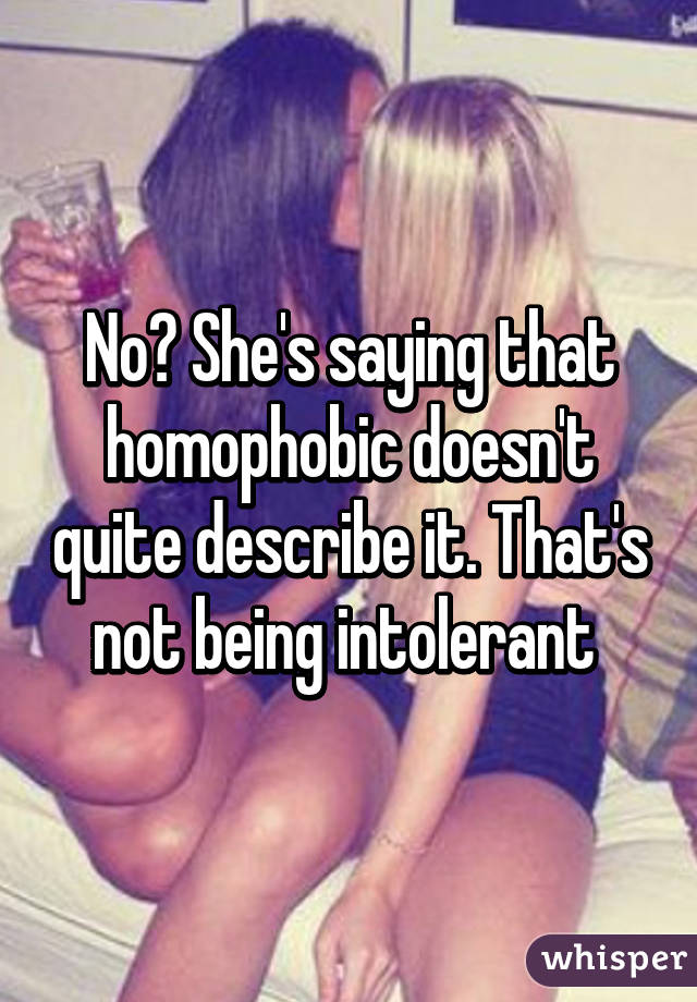 No? She's saying that homophobic doesn't quite describe it. That's not being intolerant 