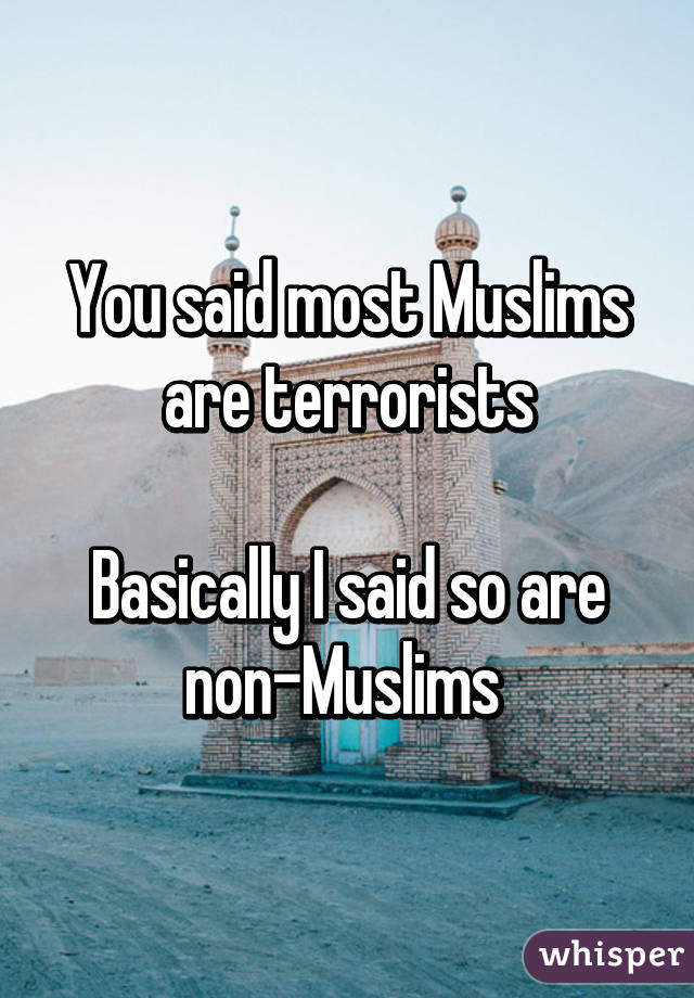 You said most Muslims are terrorists

Basically I said so are non-Muslims 