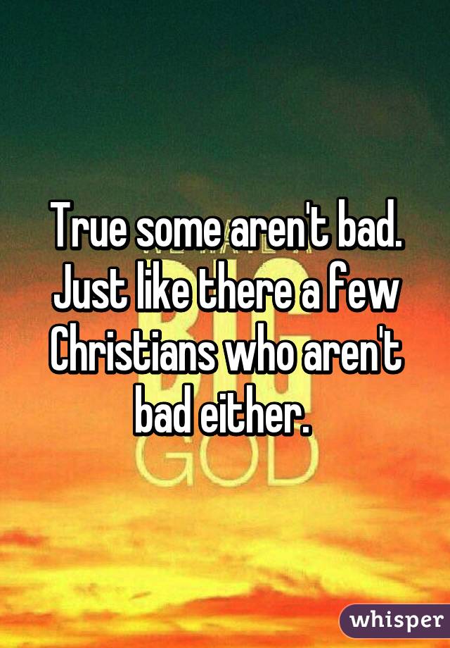 True some aren't bad. Just like there a few Christians who aren't bad either. 