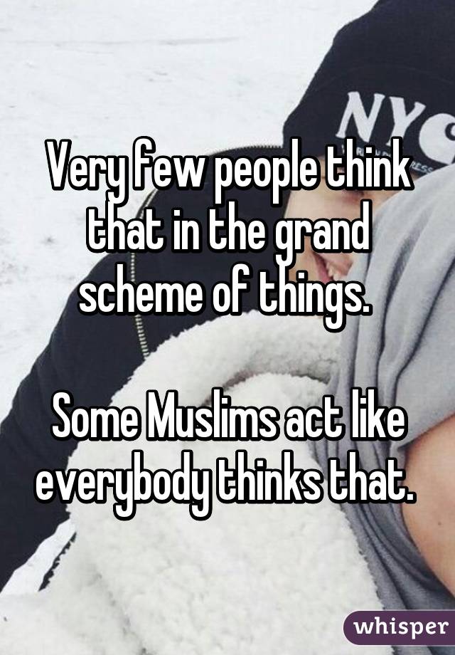 Very few people think that in the grand scheme of things. 

Some Muslims act like everybody thinks that. 