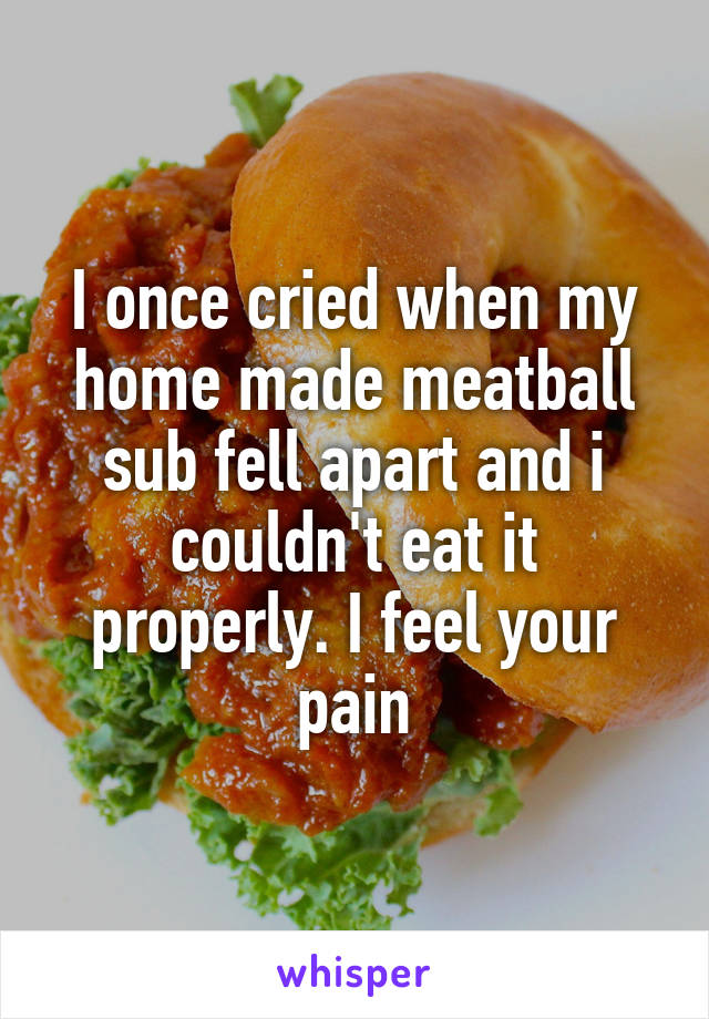 I once cried when my home made meatball sub fell apart and i couldn't eat it properly. I feel your pain