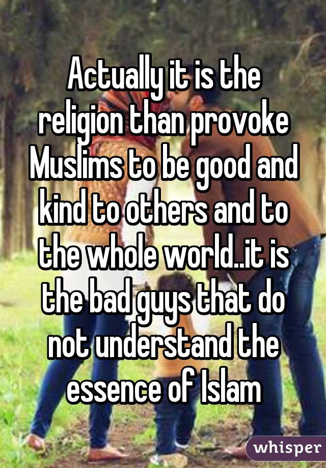 Actually it is the religion than provoke Muslims to be good and kind to others and to the whole world..it is the bad guys that do not understand the essence of Islam