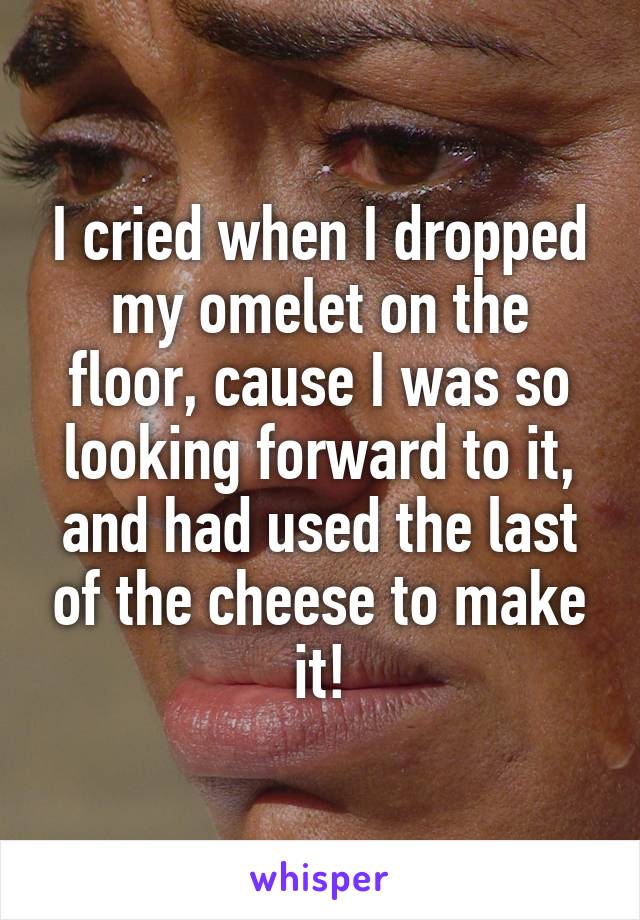 I cried when I dropped my omelet on the floor, cause I was so looking forward to it, and had used the last of the cheese to make it!