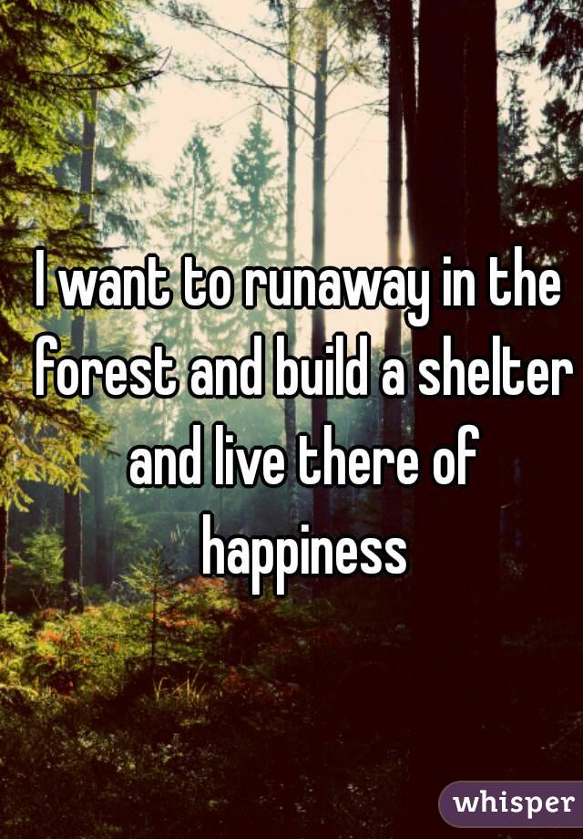 I want to runaway in the forest and build a shelter and live there of happiness