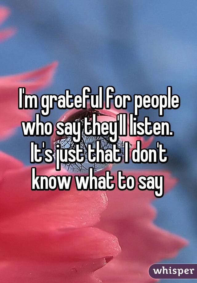 I'm grateful for people who say they'll listen. 
It's just that I don't know what to say 